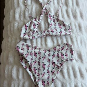 Skatie White Bikini with Pink Floral Print